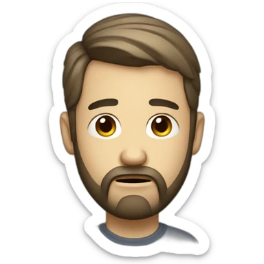 sad and depressed bearded IT guy with a ponytail sticker