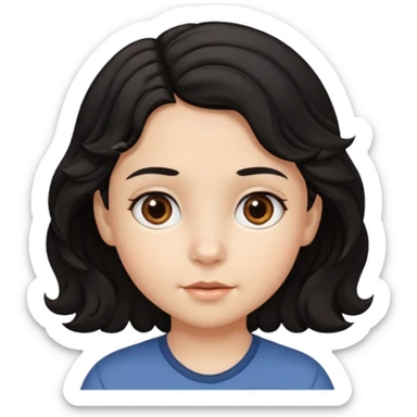 Siyah saçlı saçları öne doğru dalgalı bir şekilde beyaz tenli kahverengi gözlü küçük çocuk sticker