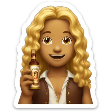 A child with long golden hair drinks a Cuban cigar sticker