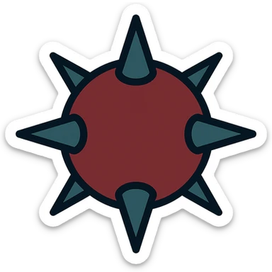 Make the spiked ball look more dangerous with sharper, longer spikes, bold lines, and vibrant but darker colors in color outline icon style with no background. sticker