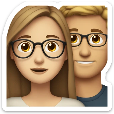White girl with brown hair hugging white guy with brown hair and glasses sticker
