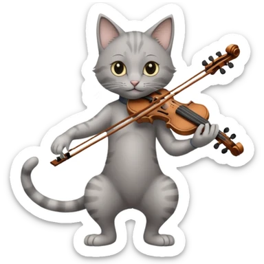 thin grey cat play violin, long full body, no tail sticker
