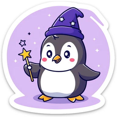 A cute penguin wizard casting a spell with stars and sparkles sticker