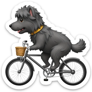 Dark gray shaggy dog on a bike sticker