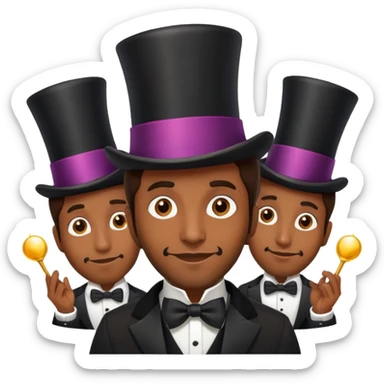 one brown skinned man with three magic top hats sticker