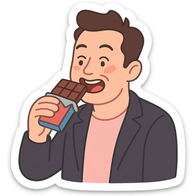 cartoon Elon Musk eating chocolate, pastel toon style sticker