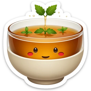 plain bowl of consommé, brown color, minimal, no face, no cartoon features, only food, emoji style sticker