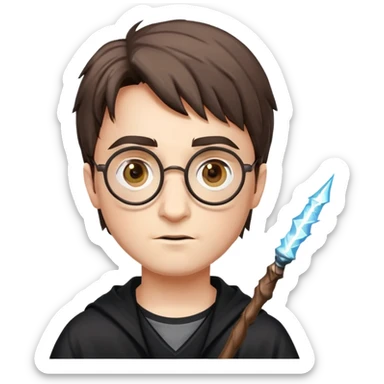 Harry Potter with glasses, lightning scar, and wand sticker