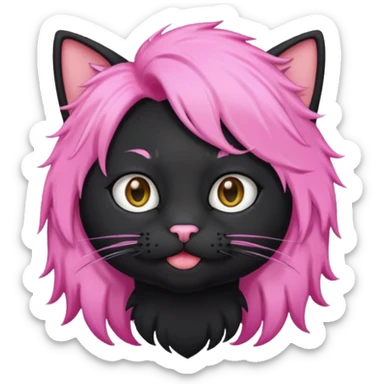 Black cat wearing a male pink hair wig sticker