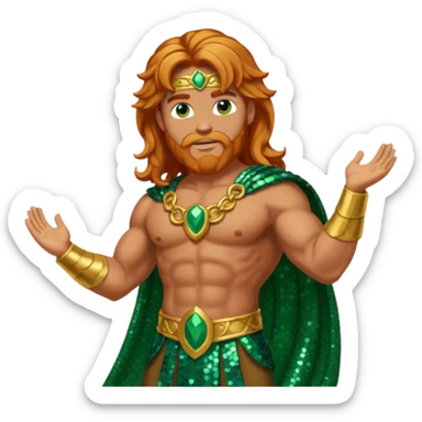 Hercules, God of Heroes from Gods and Goddesses with long reddish blonde hair, bronze and green sequin outfit sticker
