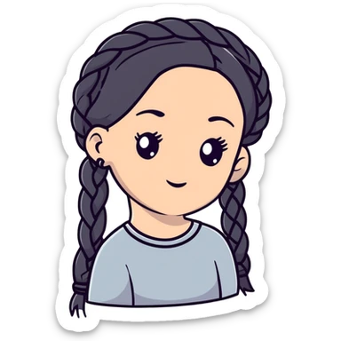 black braided hair with silver rings sticker