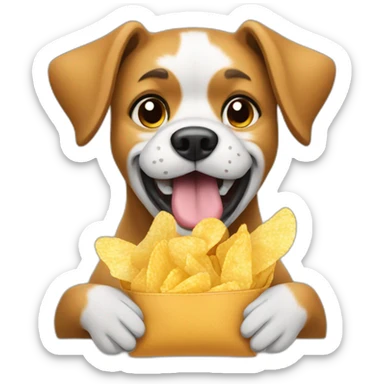 A dog with a bag of chips in he’s hands sticker