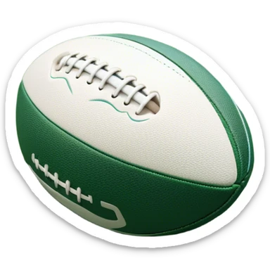 Cinematic Realistic image of a rugby ball resting on verdant turf, rendered with intricate stitching details and subtle weathering, bathed in warm, natural lighting that emphasizes its enduring character sticker