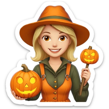 Woman Hunter With Jack o Lantern sticker