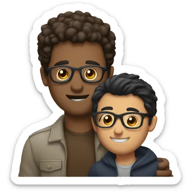 two brunette men hugging, one has glasses  sticker