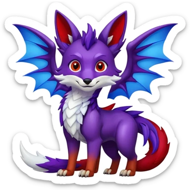 Animated Fox dragon hybrid face front full body dark purple and blue and red sticker