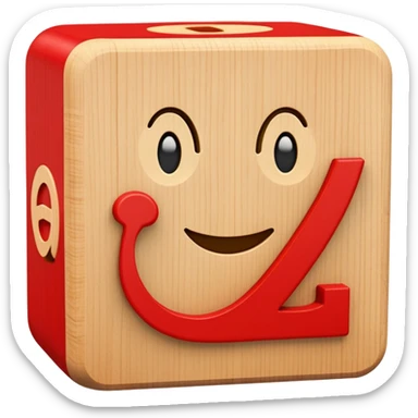 A wooden alphabet block with letter A and a cute smiling face sticker