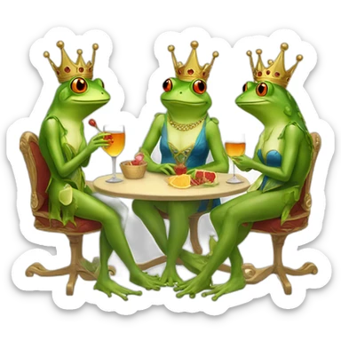 queen of frogs having an aperitif with two friends sticker