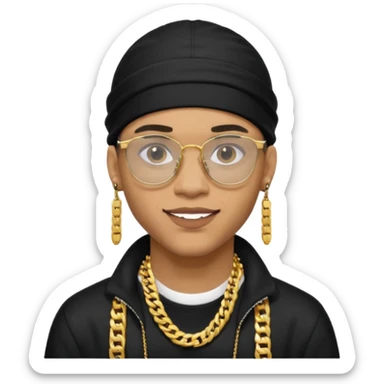 lightskin man with a black durag,a cuban link chain,glasses, and flexing grillz sticker
