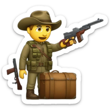 Un chasseur avec un fusil à la main et une bouteille de vin rouge dans l’autre main  sticker