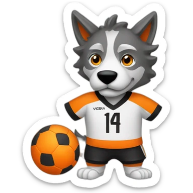 Footballeur loup avec tenu orange et noir  sticker