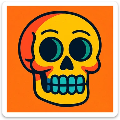 skull, vibrant cartoon style sticker
