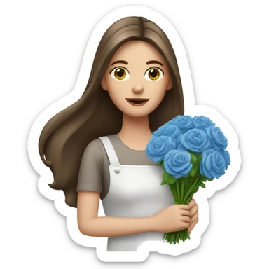 Woman long brown hair and blue eyes florist with bouquet   sticker