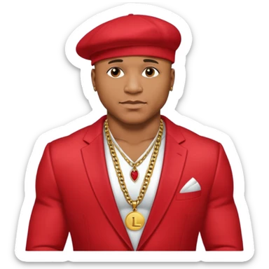 LL Cool J shirtless with necklace, red suit jacket sticker