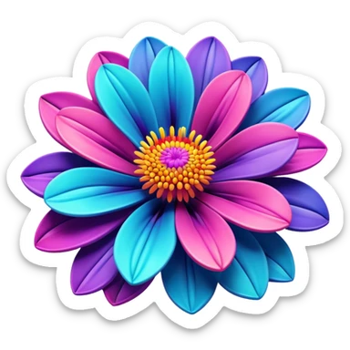 3D, create an ultra detailed Psychedelic colored flower sticker