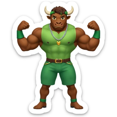 Green bull with clothes sticker