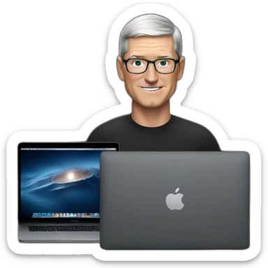 tim cook with black macbook pro on desk sticker