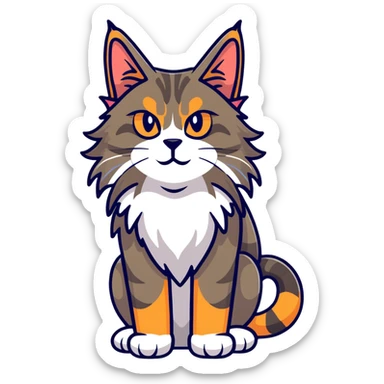 powerful maine coon cat with impressive mane and cute but fierce expression sticker