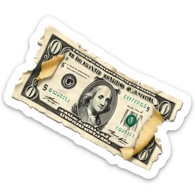 Ripped in half dollar bill sticker