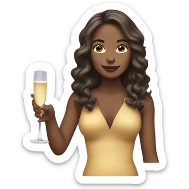 “Create an emoji of a woman with medium-toned skin, long wavy hair, holding a glass of champagne.” sticker