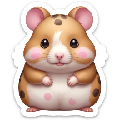 Cute chubby cartoon-style hamster with blushing pink spots, shy expression, as if looking at crush. Painterly shading, white background, sticker-style illustration sticker