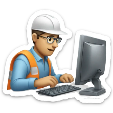 a man with glass wering cap working on computer sticker