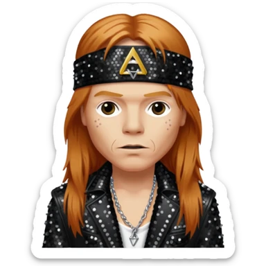 Axl Rose from Gun n Roses with long reddish blonde hair, black sequin outfit sticker