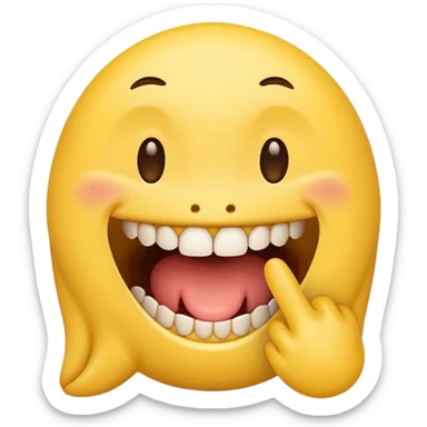 Yellow emoji finger bite with teeth in flirty manner sticker