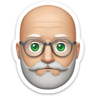 50 years old, green eyes, 2 days salt and pepper beard, bald, glasses sticker