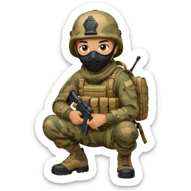Soldier crouching with tactical mask sticker