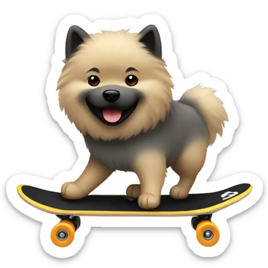 Black/creme/grey Eurasier riding a skateboard sticker