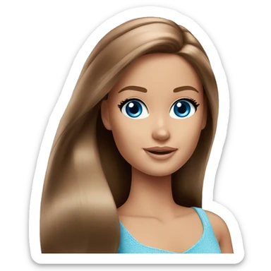 Barbie long brown hair blue eyes sticker