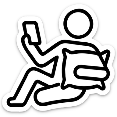 minimalist icon of a lazy SMM specialist holding a phone and a pillow, casual pose sticker