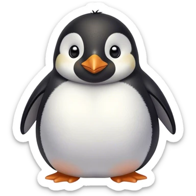 Cinematic chubby penguin, round fluffy body, tiny beak and feet, soft glowing feathers, gentle happy eyes, slightly tilted head, warm and irresistibly cute. sticker