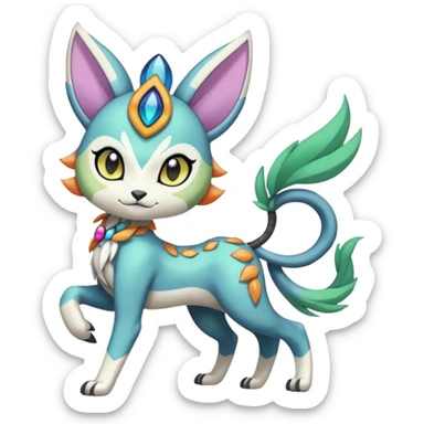Colorful Exotic Randomly-colored Cartoon Anime Meloetta-WereGarurumon-Trico-Pokémon-Fakémon-fusion-hybrid-creature sticker