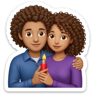 cuddling couple, male with lighter skin , brownskin girl with curly hair sticker
