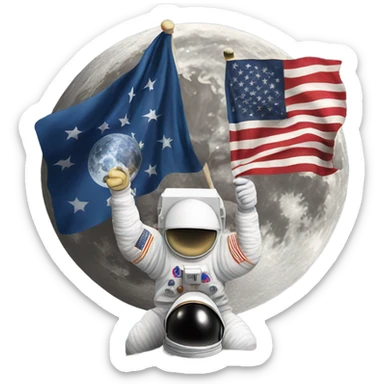 Neil Armstrong putting flag on moon sticker