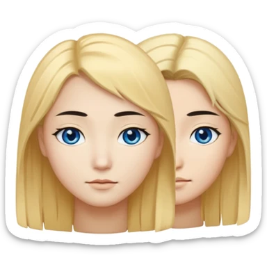 a face with half white with golden hair blue eyes on the left side, half asian with black hair and black eyes on the right side sticker
