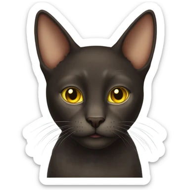 Dark brown cat with yellow eyes and big ears and long nose  sticker