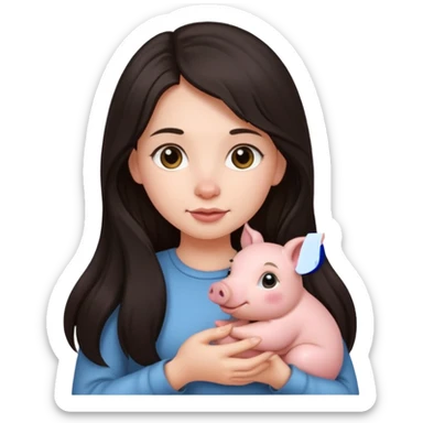 Ragazza bellissima capelli lunghi scuri con piccolo maialino  sticker